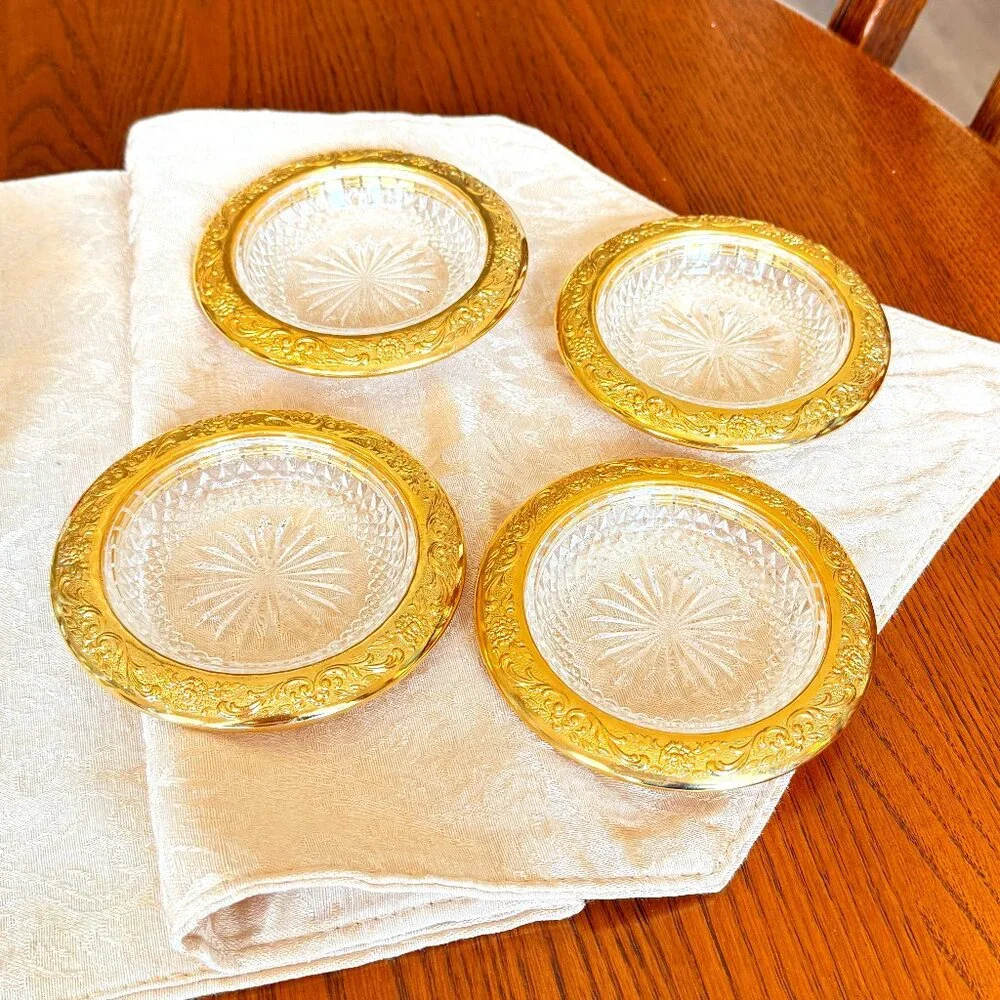 Vintage Glass Coasters with Gold Trim